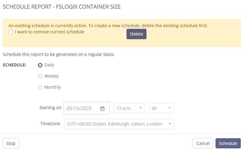 FSLogix container size report schedule.png